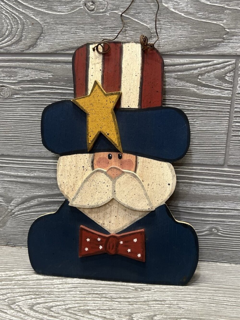 Primitive Americana Handmade Wooden Uncle Sam Hanger Patriotic Americana 10.5”